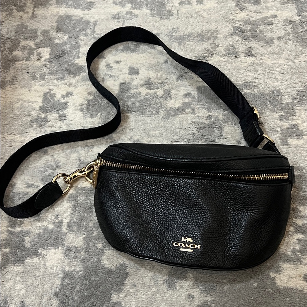 Coach Black Pebbled Leather Belt Bag